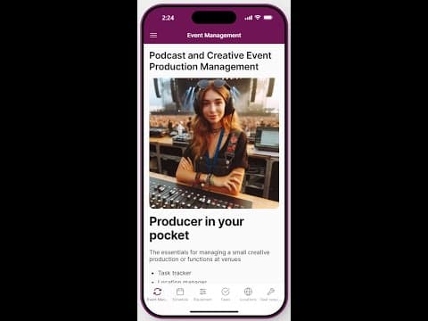 Podcast and Creative Event Production Guru mobile and browser app