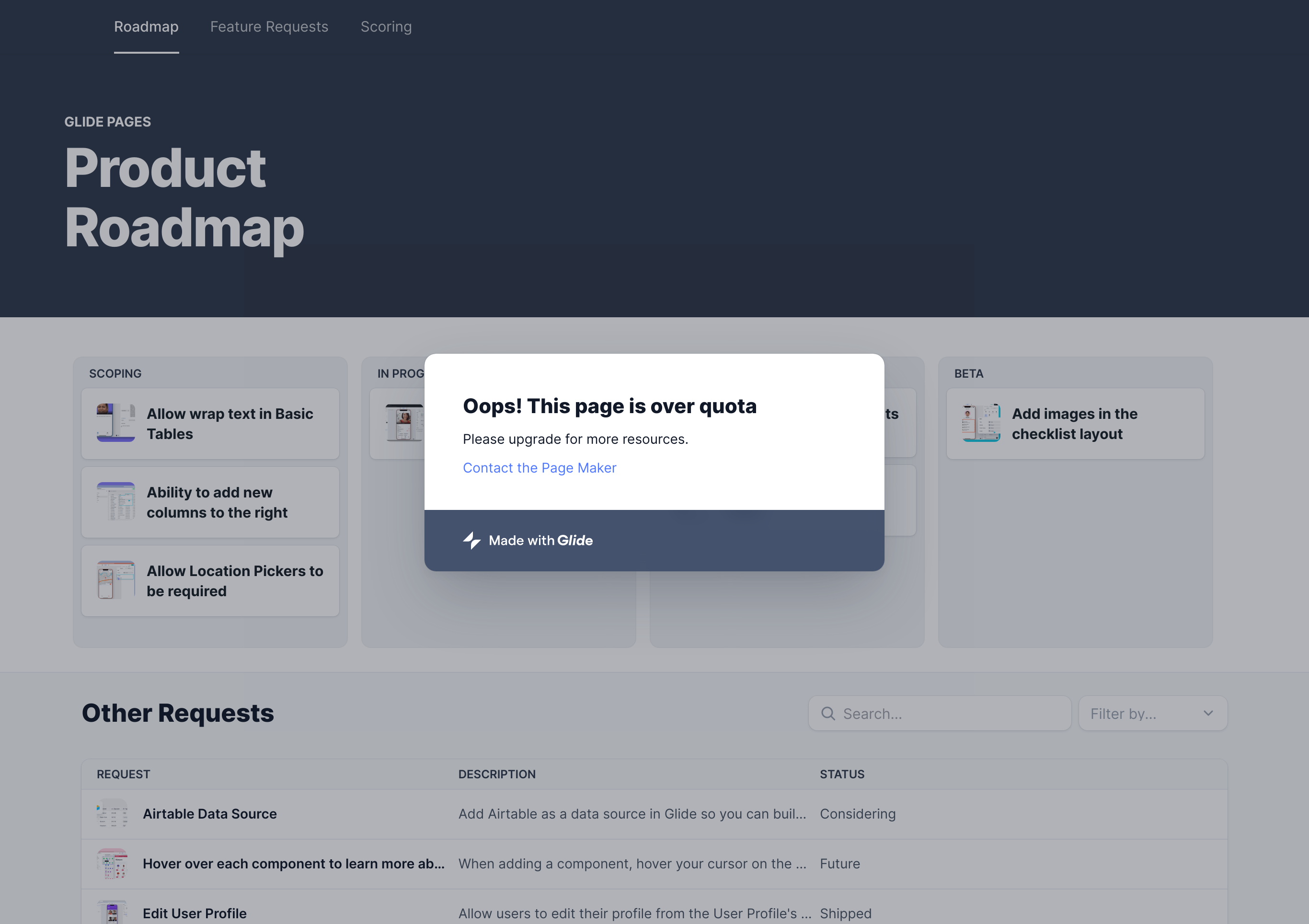 Product Roadmaps with Glide Pages