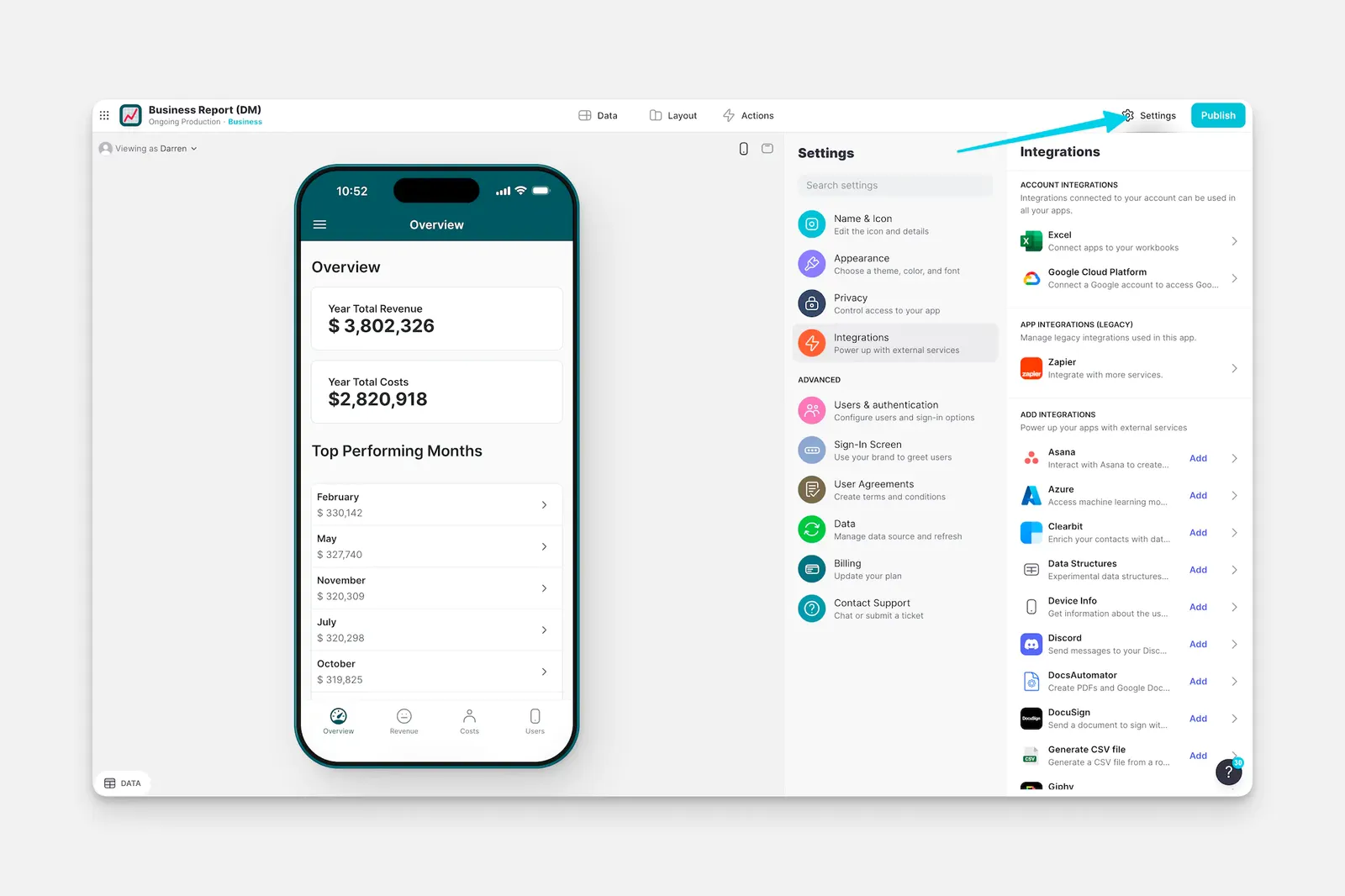 Integration menu
