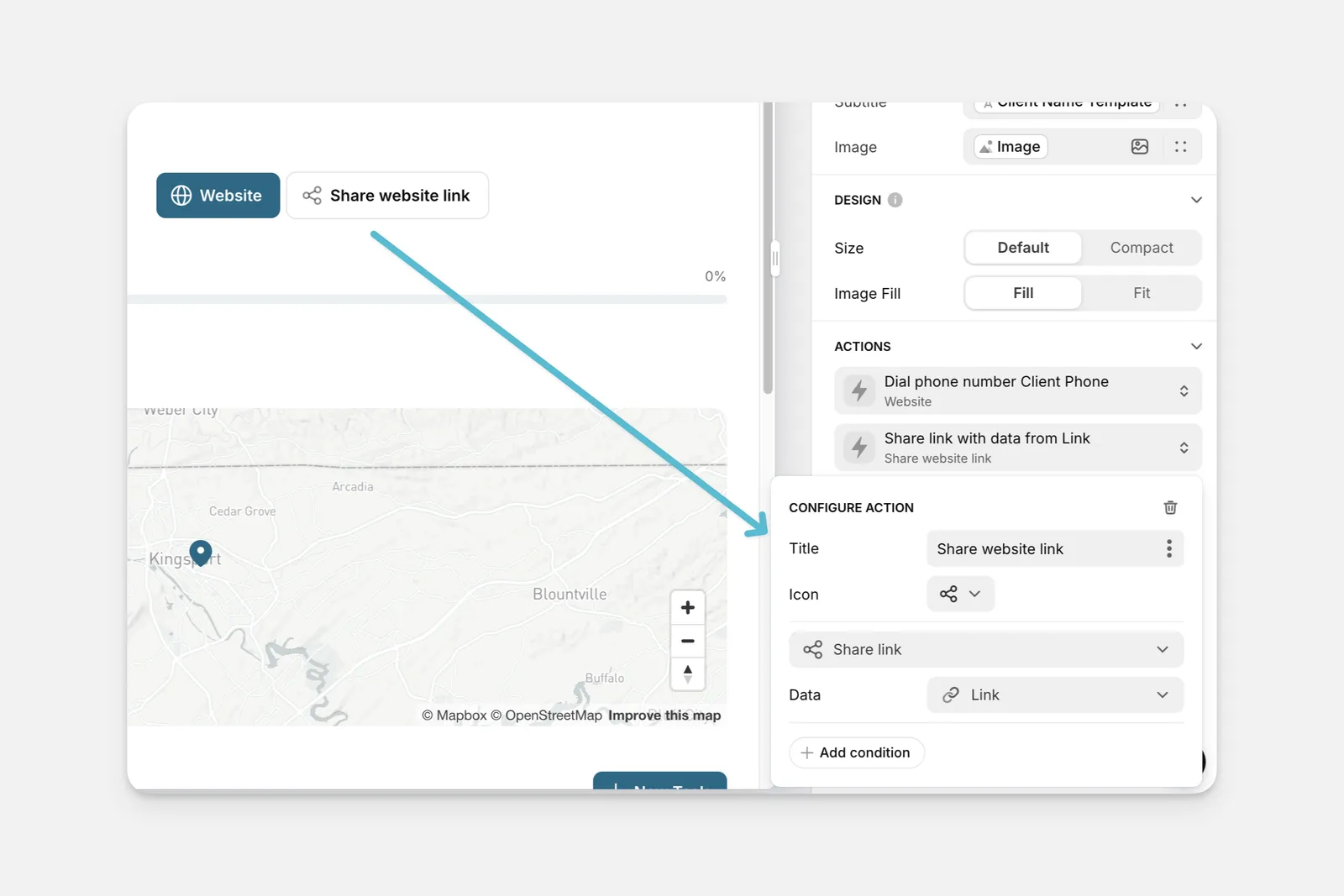 The Share Link action in an app.