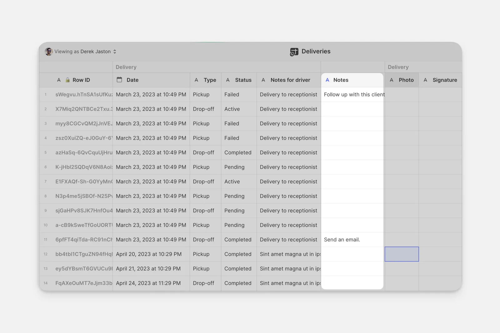 A User-specific column in the Data Editor