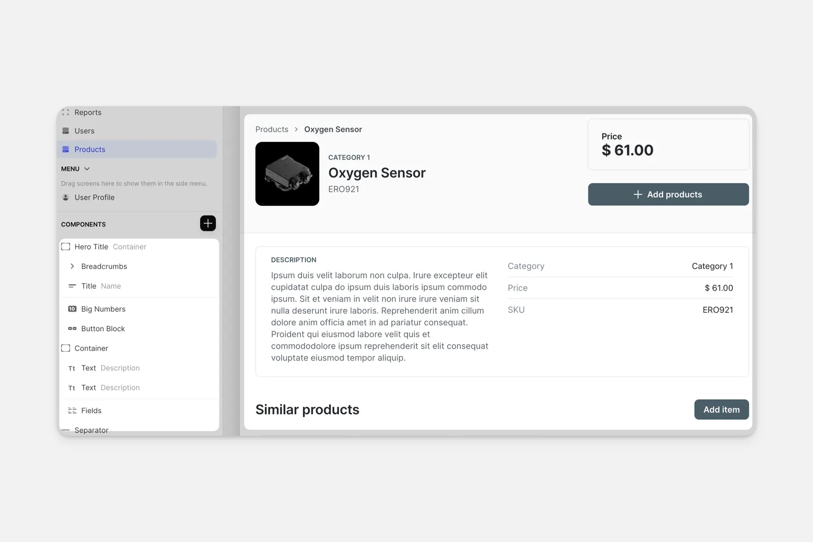 A details screen pulling specific items from data.