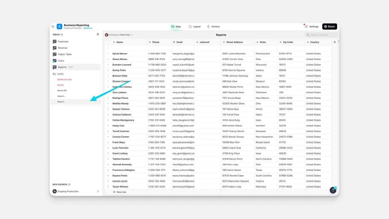 Exporting columns from a Big Table.