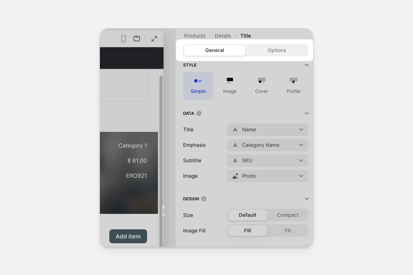 The Options tab within a component's configuration.