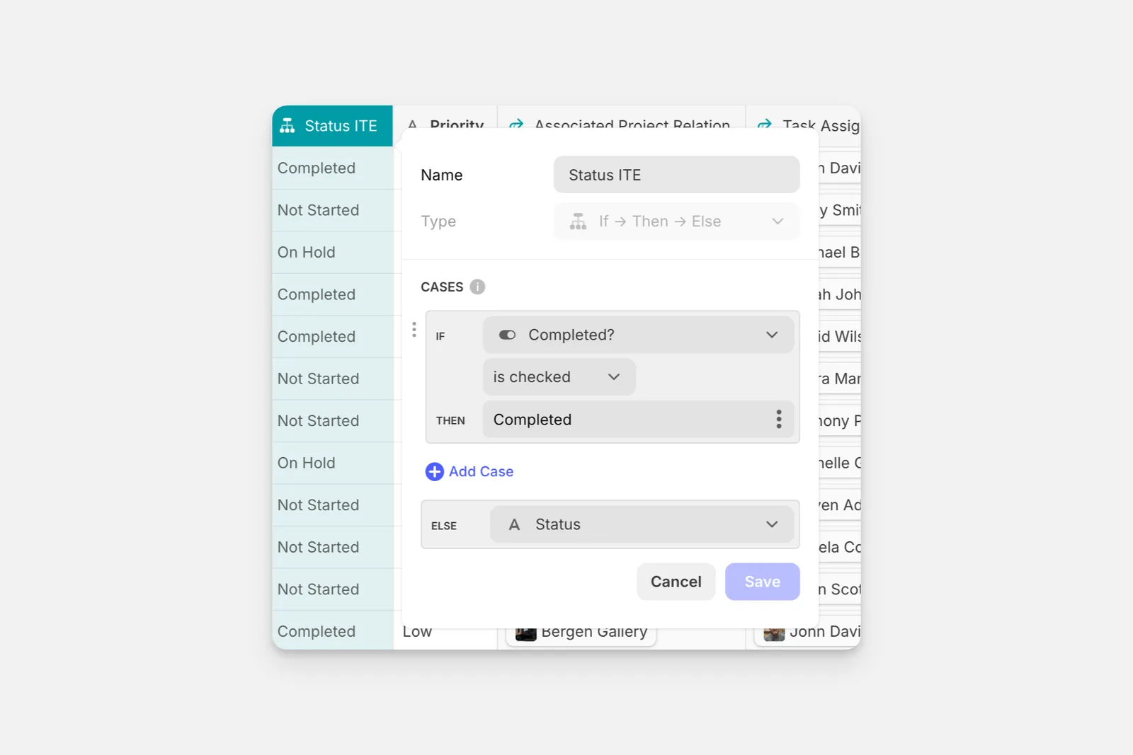 The If → Then → Else column configuration.