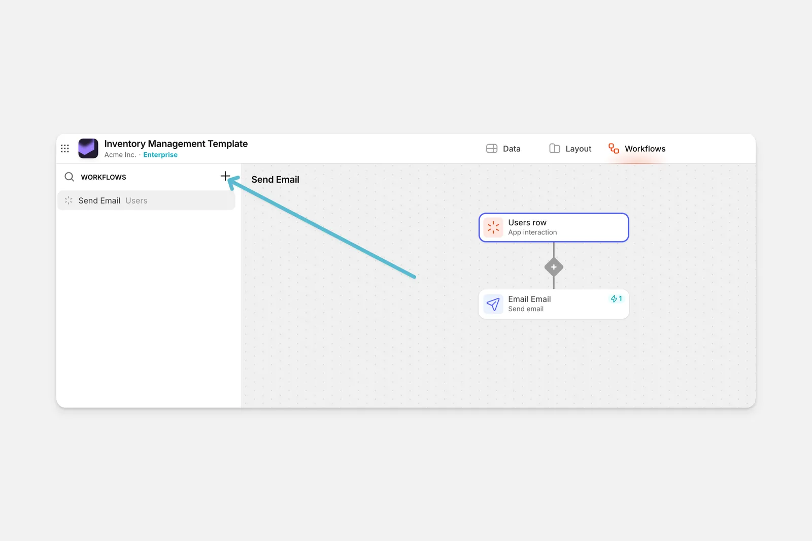 Creating a new action in the Workflow Editor.