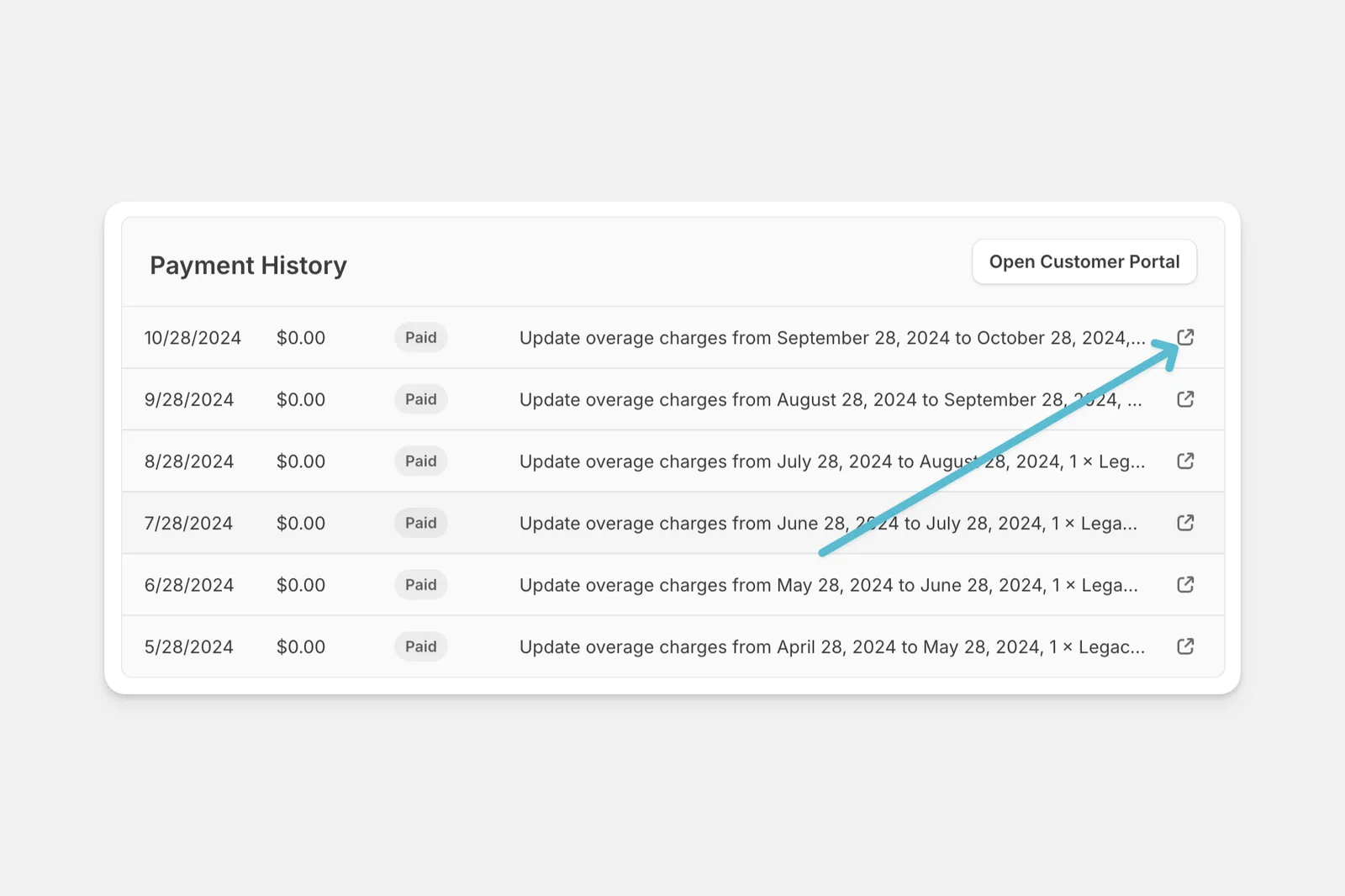 Users can view individual invoices directly from the billing menu.