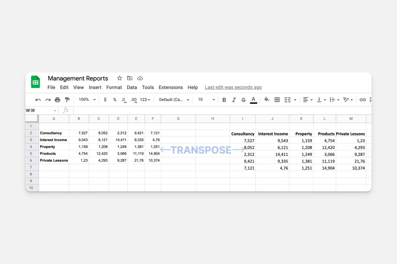 Transposing data in a Google Sheet.