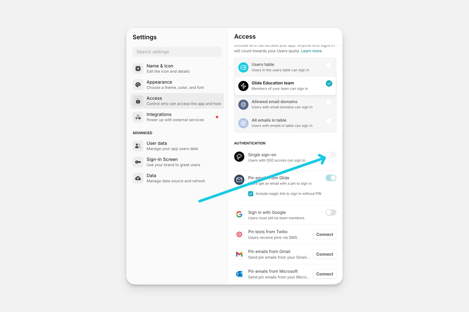 Adding team SSO to apps
