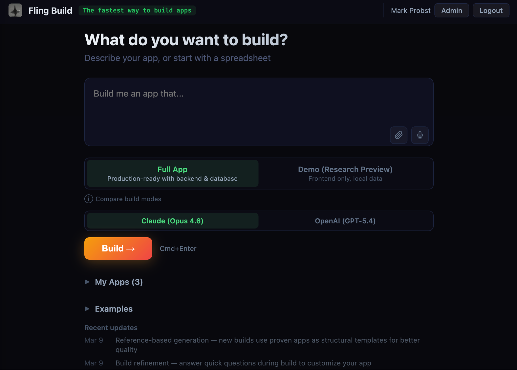 Fling Build — a vibe-coding platform built on Fling